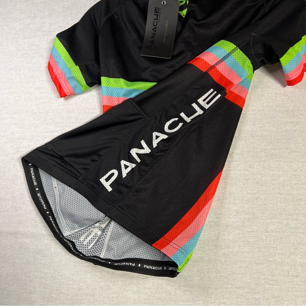 PANACHE Boulder Colorado Cycling Jersey XS Race Cut Bicycle Wt Blk Green Teal Pi - Picture 5 of 10
